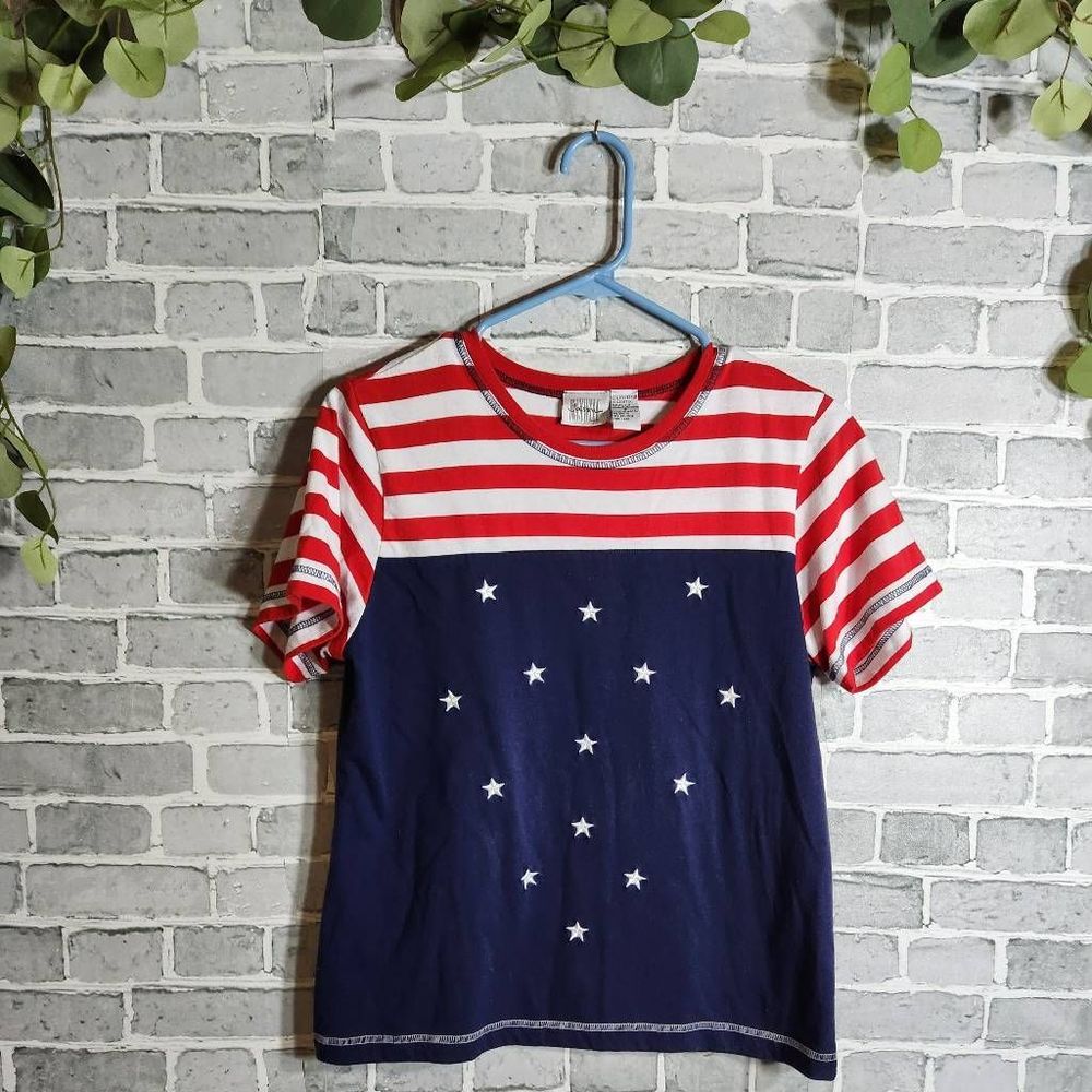VINTAGE 80s Jason Maxwell American Flag Knit Top Size S USA